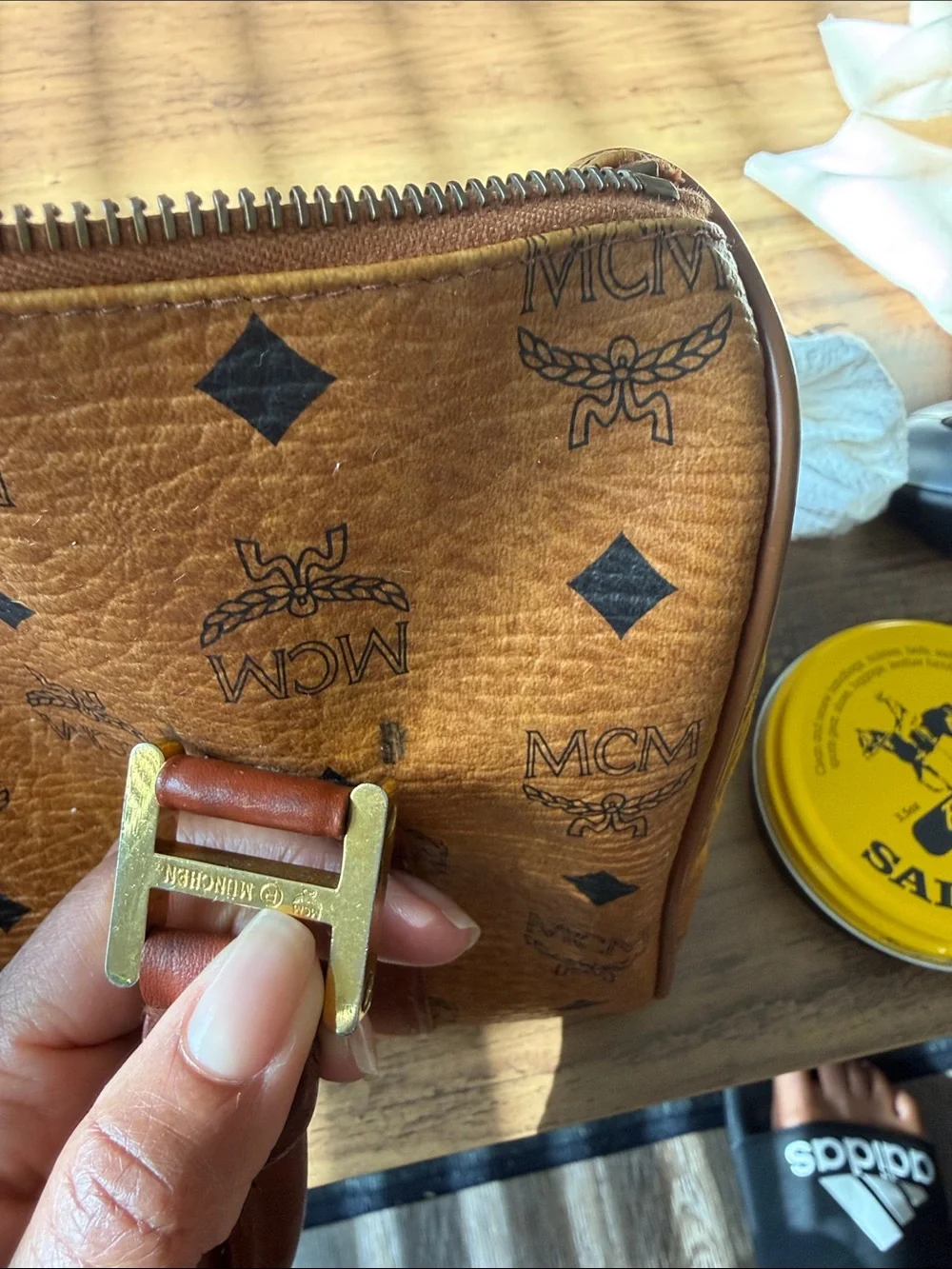 MCM Cognac Visetos Logo Satchel with Gold Hardware